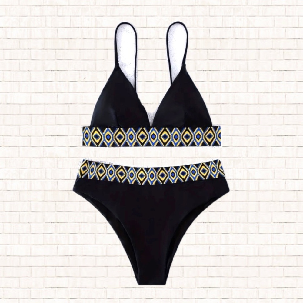 ZAFUL by SHEIN aztec border black triangle bikini high cut bottoms XXL NWT OBO